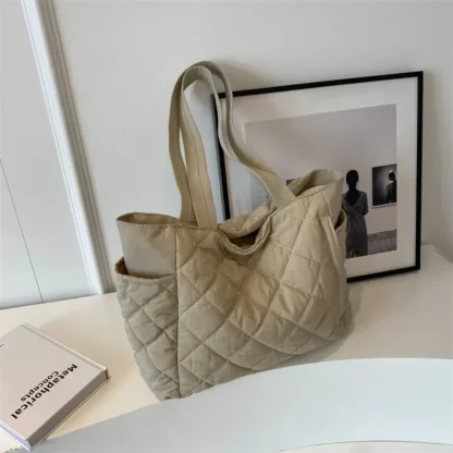 Fashion New Ins Cotton Clothing Bag for Women New Diamond Grid Large Capacity Hand-held Tote Bag Commuting Shopping Shoulder Bag - Image 6