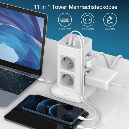 TESSAN Tower Power Strip Multi Outlets with USB A +1 Type C 2M Extension Cable EU Plug Vertical Electric Socket Surge Protection - Image 19