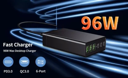 96W 6-Ports Desktop USB Charging Station with 3 USB-C Ports and 3 QC3.0 Ports, PD 20W Fast Charger for iPhone 13 iPad Samsung - Image 9