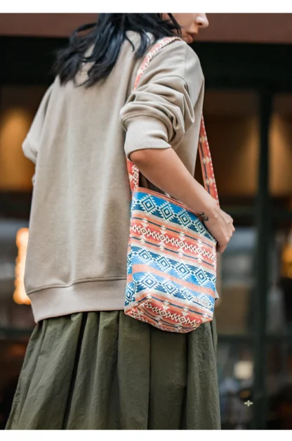 Maden Vintage Ethnic Elements Canvas Bucket Bag Niche Reversible One-Shoulder Crossbody Cotton Commuting Bag for Women - Image 19