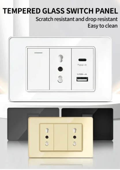 118 Series Black Tempered Glass Wall Switch Socket Italy Standard 16A Outlet with USB Type-C 20W Fast Charging for Home Office - Image 26