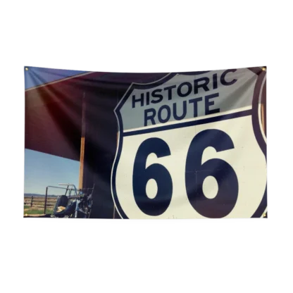 3X5Ft U.S. Route 66 Motorcycle Flag Polyester Digital Printing Car Banner For Decor - Image 2