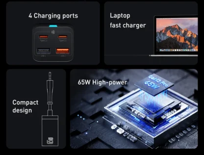 Baseus 65W GaN Charger Desktop Fast Charger 4 in 1 Laptop Phone Charger Adapter For iPhone 15 14 13 Pro Max Xiaomi Samsung - Image 10