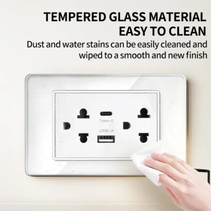 America Standard Power Outlet 118 Series 118*75mm Double USB Type-C Quick Charger US Mexico Glass Panel Wall Socket 16A 110V - Image 3