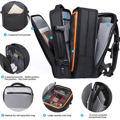 Heroic Knight Travel Backpack Men Business Backpack School Expandable USB Bag Large Capacity 15.6 Laptop Waterproof Backpack Bag - Image 5