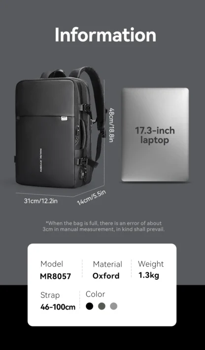 MARK RYDEN Large Travel Backpack Men Multi-functional 39L Expandable Airline Approved 17.3inch Laptop Backpack Ykk Zipper - Image 18