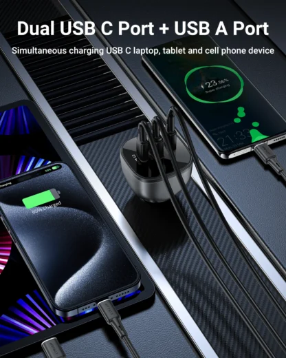 ACEFAST 140W USB C Fast Charging Phone Charger in Car For iPhone 16 15 Dual USB C Qucik Charging Adapter For Macbook Air Tablet - Image 8
