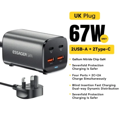 Essager 67W USB C GaN Charger Desktop Quick Charge 4.0 QC 3.0 PD Type C Fast Charging For MacBook Samsung POPC iPhone 15 Laptop - Image 8