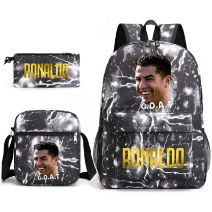 Ronaldo print student schoolbag 3-piece set youth backpack pencil case shoulder bag set - Image 8