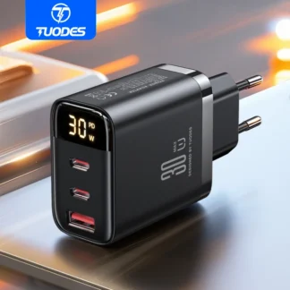 Tuodes 30W GaN USB Charger 3-Ports USB Type C Fast Charging PD3.0 Quick Charge Wall Adapter For iPhone Samsung Xiaomi iPad