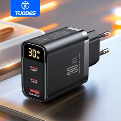 Tuodes 30W GaN USB Charger 3-Ports USB Type C Fast Charging PD3.0 Quick Charge Wall Adapter For iPhone Samsung Xiaomi iPad
