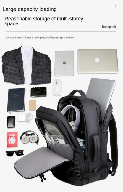 40LExpandable USB Travel Backpack, Flight Approved Carry on Bags for Airplanes,Water Resistant Durable 17-inch backpack men - Image 18