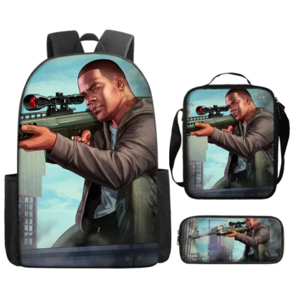 Kids GTA Student School Bookbag Set-G-Grand Theft Auto Backpack+Shoulder Bag+Pencil Case Waterproof Travel Rucksack for Boys - Image 11