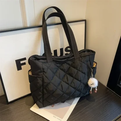 Fashion New Ins Cotton Clothing Bag for Women New Diamond Grid Large Capacity Hand-held Tote Bag Commuting Shopping Shoulder Bag - Image 11