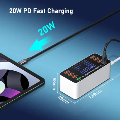 60W 8 Ports USB Phone Charger QC3.0 PD Type C USB C Fast Charger Quick Charge 3.0 Smart LED Display Charging Station Adapter - Image 2
