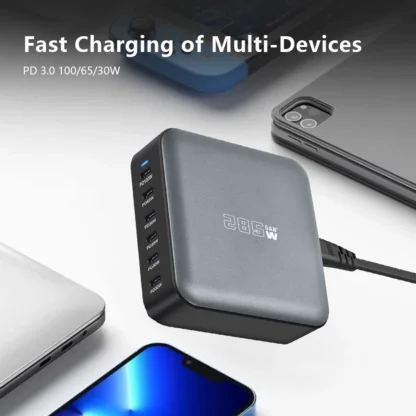 285W USB C Charger GaN 6 Ports Desktop Charging Station For iPhone 13 Samsung Xiaomi iPad MacBook PD Charger Type C Fast Charger - Image 6