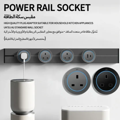 UK Wall power rail socket, kitchen aluminum expansion socket 40cm 50cm, built-in socket on countertop