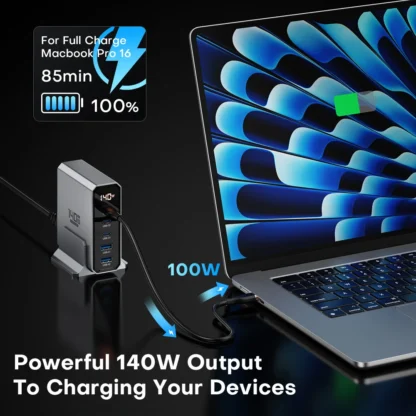 ASOMETECH 140W GaN USB Type C Fast Charger Multiple Ports QC4.0 PD Quick Charger For Macbook Laptop Tablet iPhone 14 Samsung S23 - Image 4