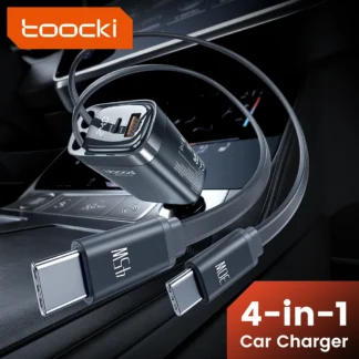 Toocki 105W USB C Car Charger with Dual Retractable Type-C Cable Digital Display 180° Design Fast Charge for iPhone 16 Huawei