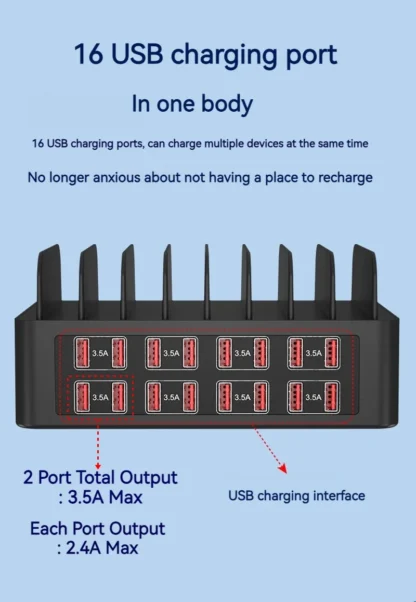 ASENGRY 150W Universal Multi USB Charger 16 Port USB Charging Station Tablet Stand For Ipad Iphone 15 14 13 Pro Max Samsung S24 - Image 17