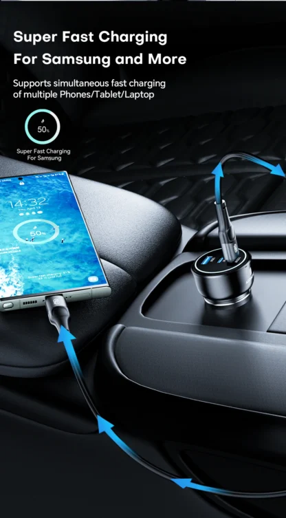 138W Car Charger USB Type C Dual Port USB Phone Fast Charger PD Fast Charging for IPhone 14 Samsung Xiaomi  IPad Laptops Tablets - Image 13