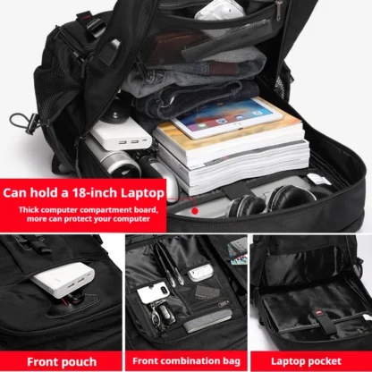 Men Business Backpack Travel Waterproof Backpack With USB Charging Large Capacity 18inch Laptop Backpack Black Backpack 8107 - Image 5