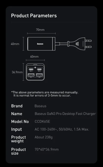 Baseus 65W/100W GaN Charger Desktop Laptop Fast Charger 4 in 1 Adapter For iPhone 15 14 13 Pro Max Phone Charger Xiaomi Samsung - Image 31