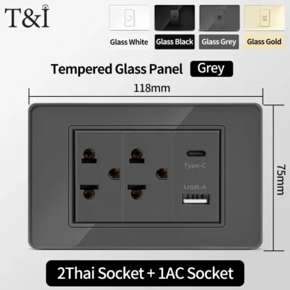 Mexico Thai US 118 Series Tempered Glass USB Socket Plug 2Way Light Switch Panel Type-C Quick Charge Tempered Glass Panel 110V - Image 9