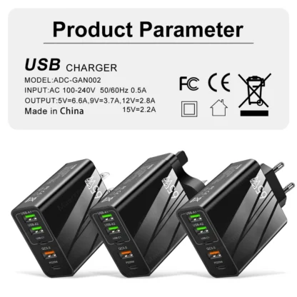 65W GaN USB Fast Charger Multi Ports Type C Quick Charge Wall Charger For iPhone 15 Samsung Xiaomi USB PD Phone Charger Adapter - Image 10