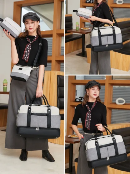 Large Capacity Travel Bag Handbag Tote Travel Bag Shoulder Weekend Bag with Shoe Compartment Breathable Travel Night Bags - Image 6