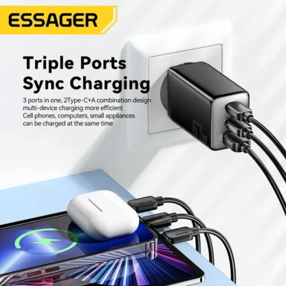 Essager 67W GaN USB Type C Charger For Laptop 45W 25W PD QC 3.0 Fast Charge For Macbook Xiaomi Samsung Iphone14 13 Phone Chagers - Image 4