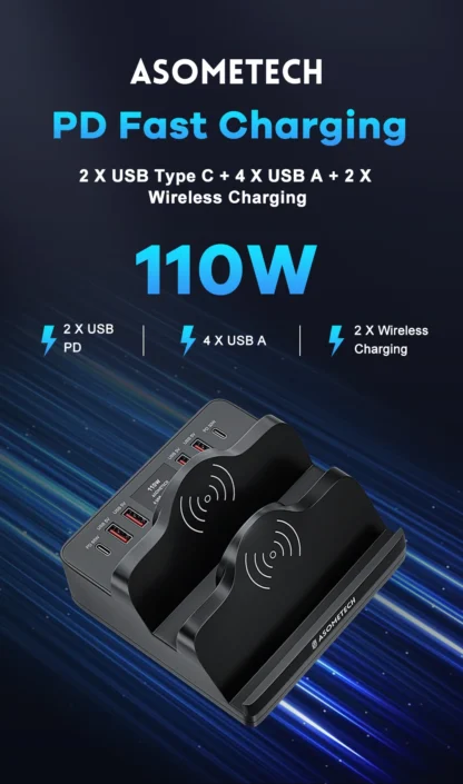 110W USB C Fast Wireless Charger QC3.0 PD PPS Type C Fast Charging Station Quick Charger for IPhone 13 / 14 Pro Max IPad HuaWei - Image 9