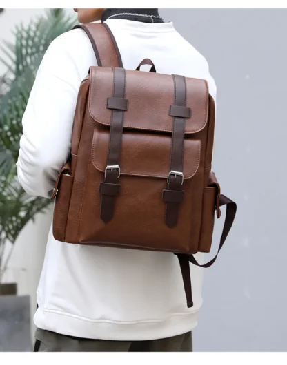 Large Capacity Soft PU Leather Backpack for Casual Business Travel - Image 22