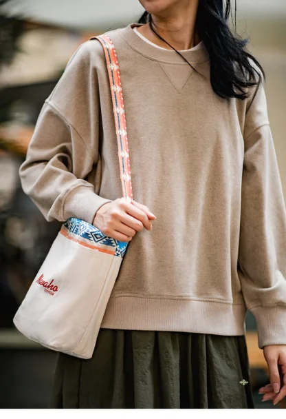 Maden Vintage Ethnic Elements Canvas Bucket Bag Niche Reversible One-Shoulder Crossbody Cotton Commuting Bag for Women - Image 16