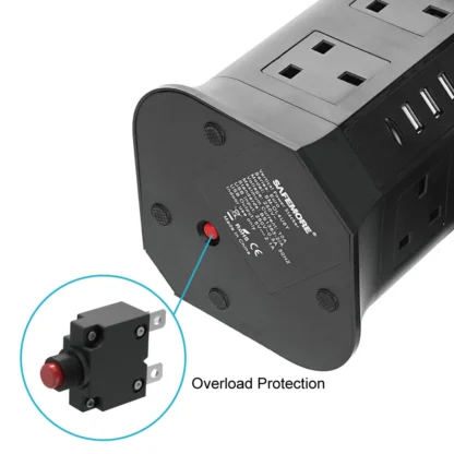 UK Plug Vertical Power Strip British Extension Surge Protectors Tower 8 Outlet 4USB Sockets 2.1A Charge Port 6.5ft Cord 2m Cable - Image 11