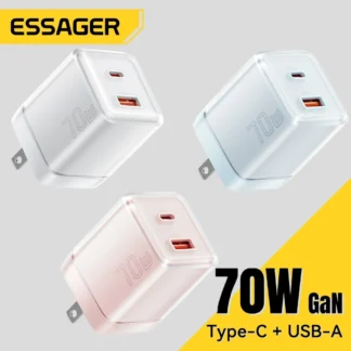 Essager 70W GaN Type C Charger For iPhone 16 15 14 Pro Max MacBook QC4.0 PD3.0 PPS 45W Fast Charging Charger For Samsung Travel