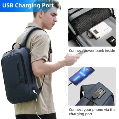 HK Slim Backpack For Men 15.6 Inch Laptop Bags Waterproof Minimalist Business Backpack With USB Charging Casual Travel Work Bag - Image 5