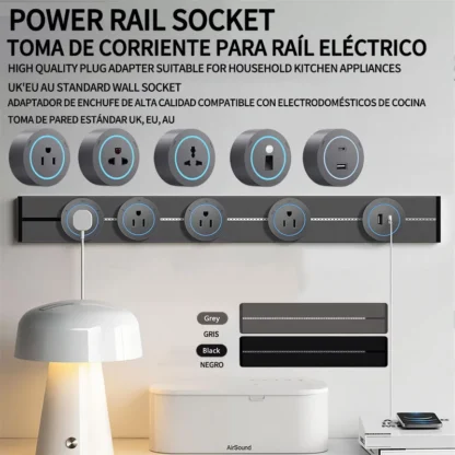 US UN/USB Type-C  Wall power rail socket, kitchen aluminum expansion socket 40cm 50cm, built-in socket on countertopus