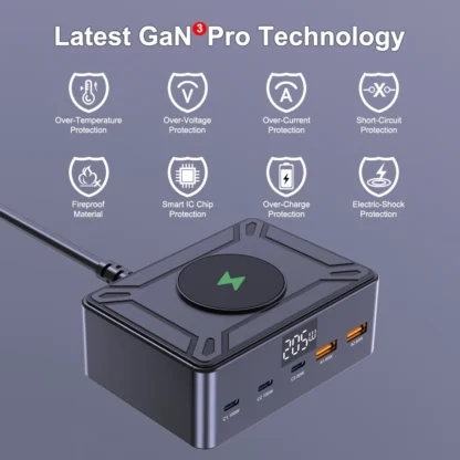 Ueetop 205W GaN Charger Digital Display Desktop USB Type C Charger PD 100W PPS 45W QC4.0 Fast Charging For Laptop Tablet Phone - Image 6