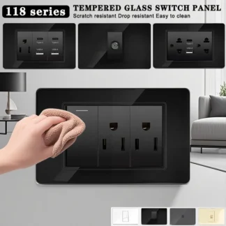 America Standard Power Outlet 118 Series 118*75mm Double USB Type-C Quick Charger US Mexico Glass Panel Wall Socket 16A 110V