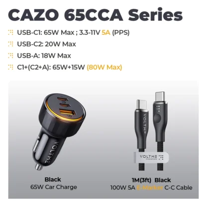 VOLTME 65W Car Charger Dual USB-C USB-A Fast Charging QC 4.0 PD 3.0 Fast Charge Charger For Laptop Translucent Car Phone Charger - Image 10