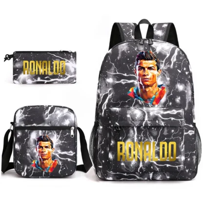 Ronaldo print student schoolbag 3-piece set youth backpack pencil case shoulder bag set - Image 9