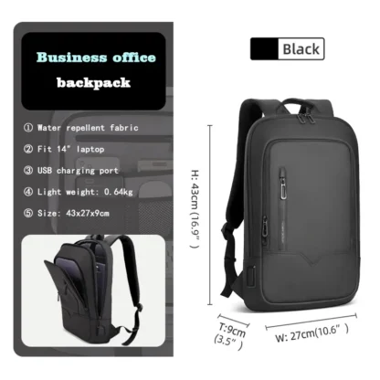 HK Slim Backpack For Men 15.6 Inch Laptop Bags Waterproof Minimalist Business Backpack With USB Charging Casual Travel Work Bag - Image 10