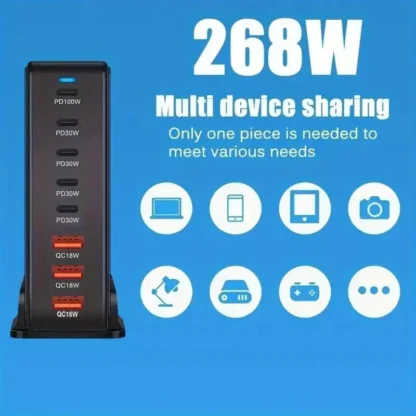 268W/240W GAN Gallium Nitride USB TypeC Multi-port Desktop Travel Charger With Power Adapter PD Charger Office Home Charger - Image 5