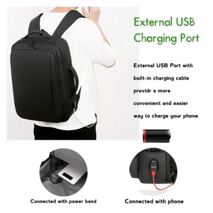 1Pcs Expandable Travel Backpack, Business casual men's backpack,with USB charging,waterproof fabric,suitable for daily commuting - Image 4