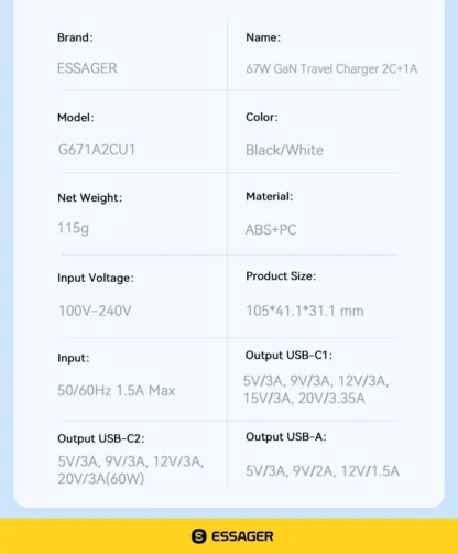 Essager 67W GaN USB Type C Charger For Laptop 45W 25W PD QC 3.0 Fast Charge For Macbook Xiaomi Samsung Iphone14 13 Phone Chagers - Image 26