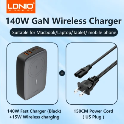 LDNIO 140W 6 in 1 Wireless Charger GaN 65W USB C Charger PD QC USB A Fast Charging Station 6 in 1 Desktop charger Extension cord - Image 8