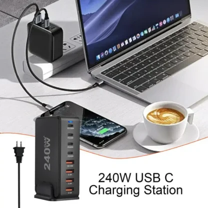 240W Desktop Charging Station  4 USB Type C USB Type A Charger 8 Ports For iPhone15 PD Fast Charger For Laptop Tablet - Image 3