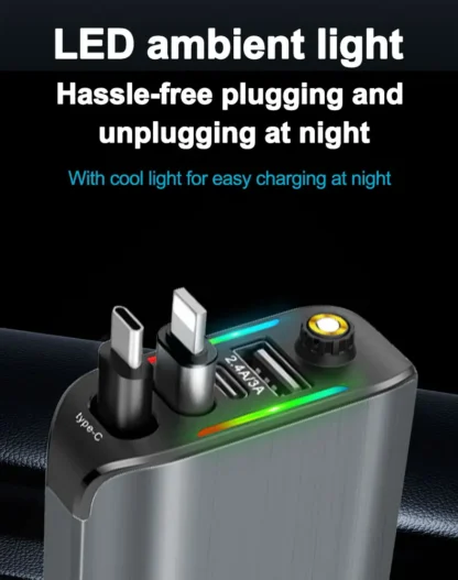 Retractable Car Charger With Starlight, 4 In 1 USB C For IPhone And Android Car Charger Fast Charging, - Image 15