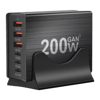 New 200W 6-Port GaN USB C Charger Quick Charge QC PD 3.0 USB C Type C Fast USB Charger, For iPhone 15 14 13 12 Pro